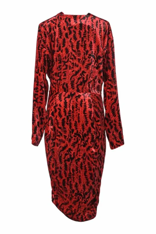 Red viscose-blend abstract print Wilma plunge neck button-front long sleeve dress