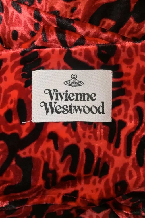 Red viscose-blend abstract print Wilma plunge neck button-front long sleeve dress