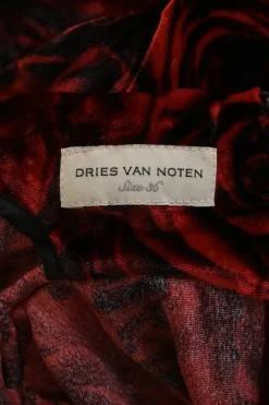 Red viscose-blend rose digi-print velvet funnel collar blouse