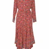 Red Willamette Paisley Print Silk Shirt Dress with Belt