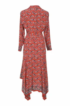 Red Willamette Paisley Print Silk Shirt Dress with Belt