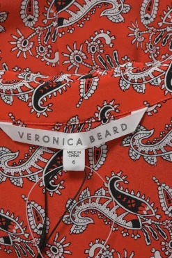 Red Willamette Paisley Print Silk Shirt Dress with Belt