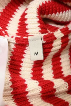 Red-cream striped cotton-blend knit V-neck long cardigan with gold-tone lame trim