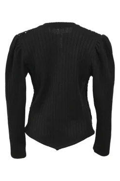 Rive Gauche black sequin-embellished jersey knit single breasted collarless cardigan with button-loop fastening