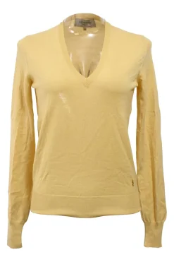 Rive Gauche yellow wool interlock jersey knit V-neck pullover sweater