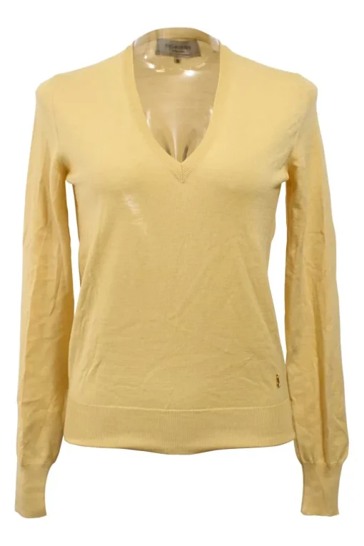 Rive Gauche yellow wool interlock jersey knit V-neck pullover sweater