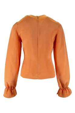 Roksanda round neck long sleeve tangerine top in silk with elasticad cuffs