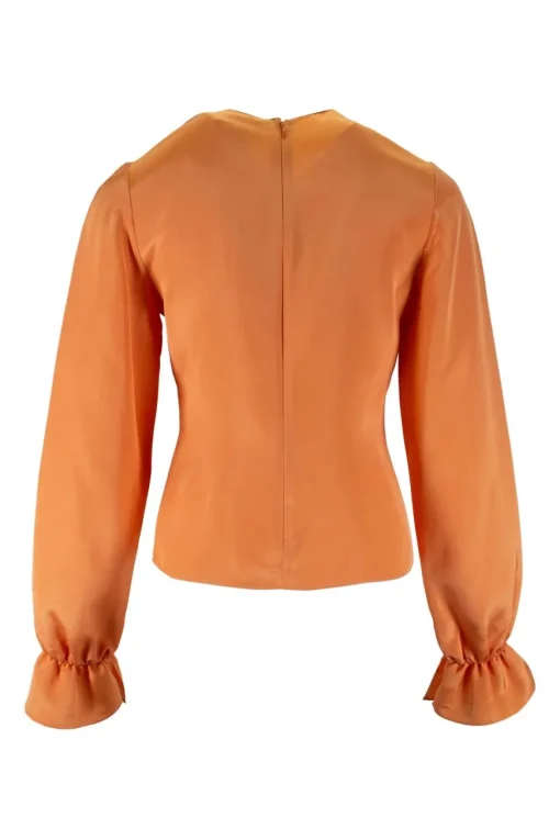 Roksanda round neck long sleeve tangerine top in silk with elasticad cuffs