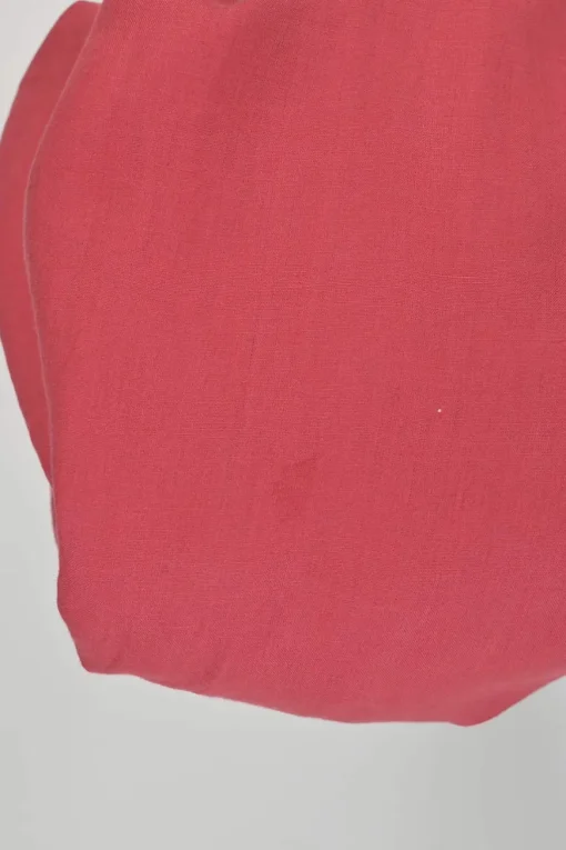 Salmon pink linen dolman sleeve button-front belted shirt dress with classic collar