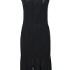 Salon 03 black viscose-blend fully-fashioned fluid loops square-neck sheath dress with cutout hem