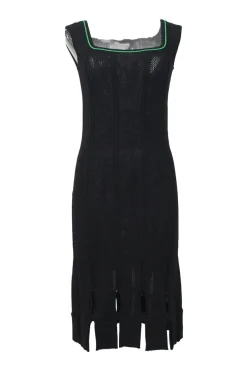 Salon 03 black viscose-blend fully-fashioned fluid loops square-neck sheath dress with cutout hem