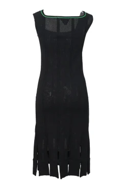 Salon 03 black viscose-blend fully-fashioned fluid loops square-neck sheath dress with cutout hem