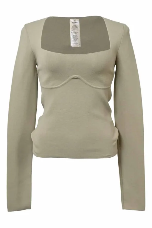 Sand viscose-blend double knit bustier long sleeve top