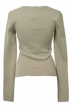 Sand viscose-blend double knit bustier long sleeve top
