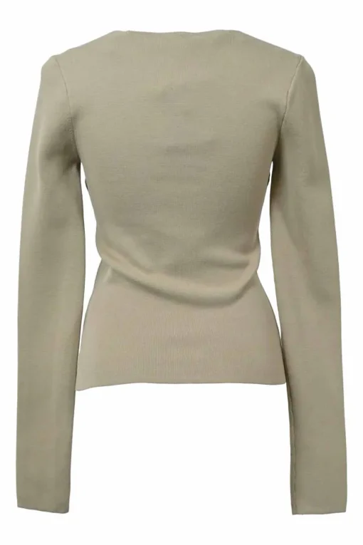 Sand viscose-blend double knit bustier long sleeve top