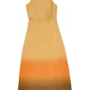 Sand viscose-blend ombré knit slip dress with slash waist and grommet hole