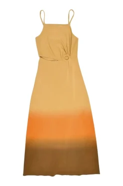 Sand viscose-blend ombré knit slip dress with slash waist and grommet hole