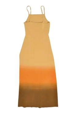 Sand viscose-blend ombré knit slip dress with slash waist and grommet hole