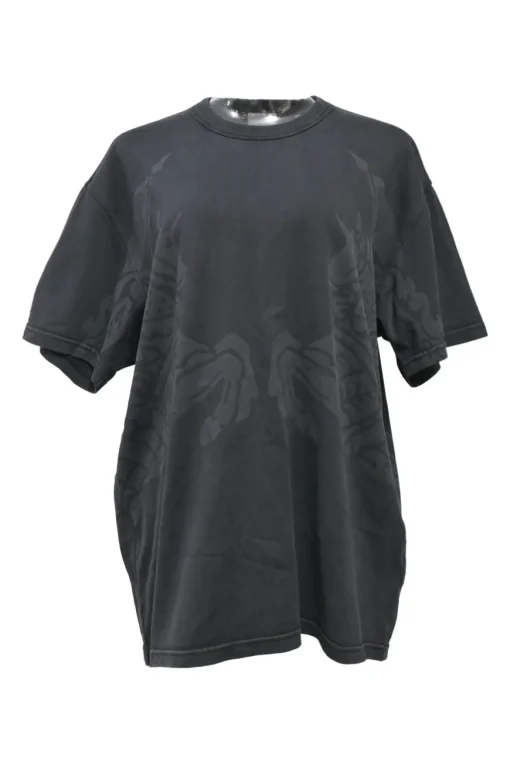 Screen-printed washed black cotton jersey crewneck pullover T-shirt graphic knight motif
