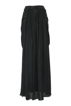 Sfilata black silk Jedy pinafore maxi skirt featuring criss-cross straps