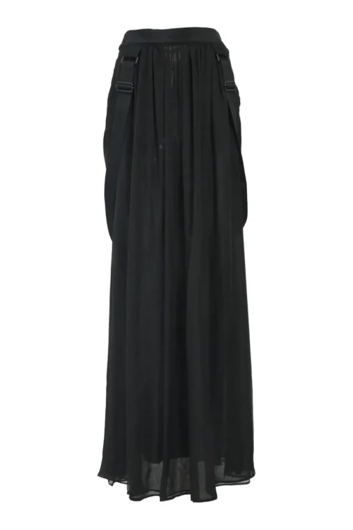 Sfilata black silk Jedy pinafore maxi skirt featuring criss-cross straps