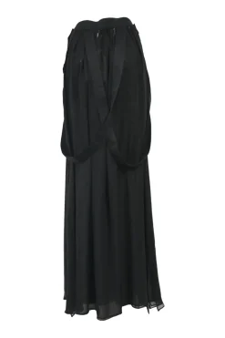 Sfilata black silk Jedy pinafore maxi skirt featuring criss-cross straps