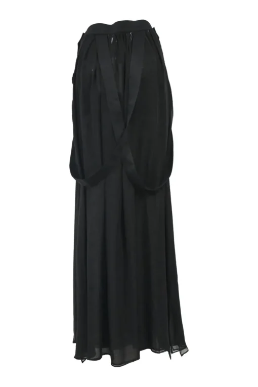 Sfilata black silk Jedy pinafore maxi skirt featuring criss-cross straps