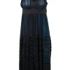 Silk black with blue inner strap knee-length dress adorned with shimmery beads