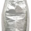 Silver foiled calfskin pull-on mini pencil skirt