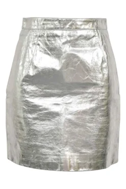 Silver foiled calfskin pull-on mini pencil skirt