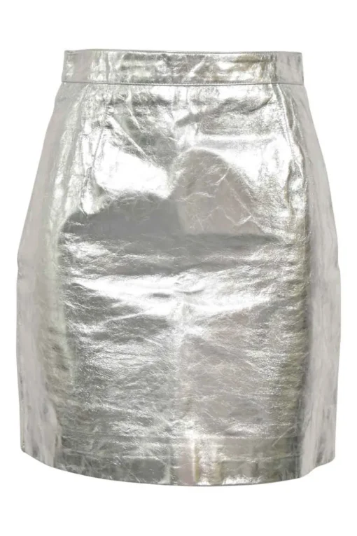 Silver foiled calfskin pull-on mini pencil skirt