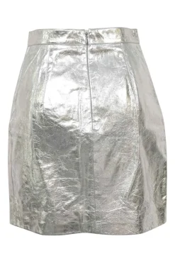 Silver foiled calfskin pull-on mini pencil skirt