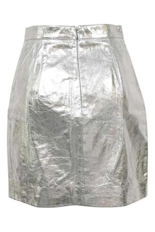 Silver foiled calfskin pull-on mini pencil skirt