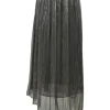 Silver metallic polyester plissé knit pull-on high-rise Dolmenae asymmetrical midi skirt