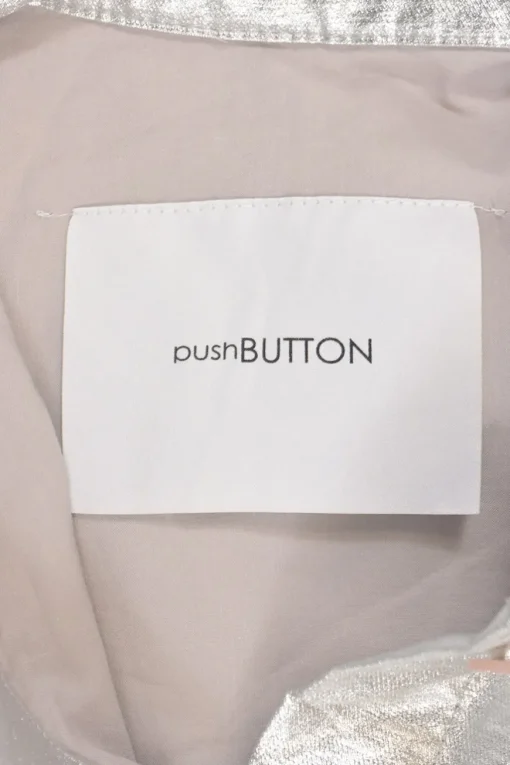 Silver polyester-blend lamé point collar dolman sleeve cocoon shirt