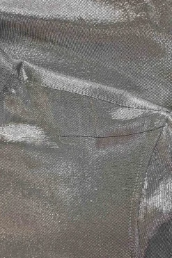 Silver silk-blend lamé spread collar button-front shirt