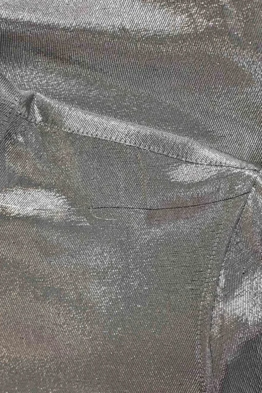 Silver silk-blend lamé spread collar button-front shirt