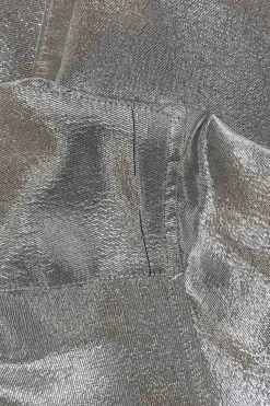 Silver silk-blend lamé spread collar button-front shirt