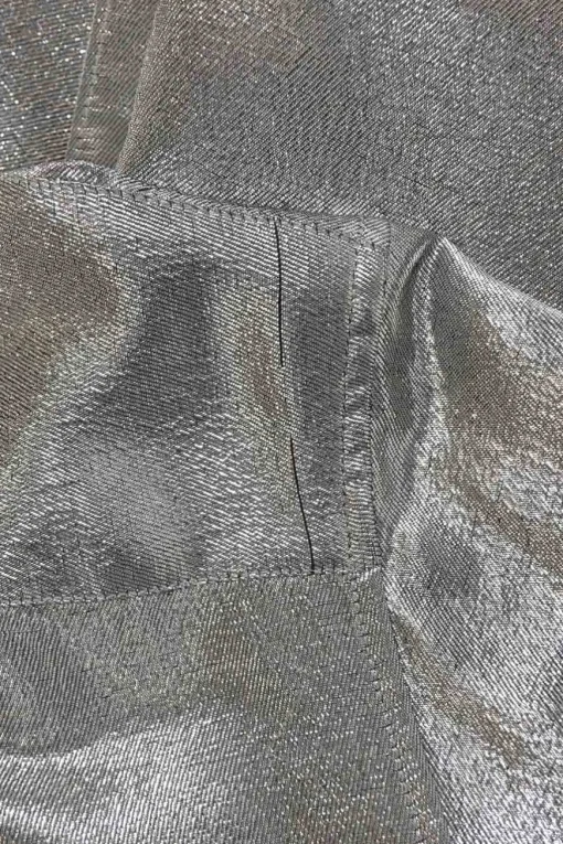 Silver silk-blend lamé spread collar button-front shirt