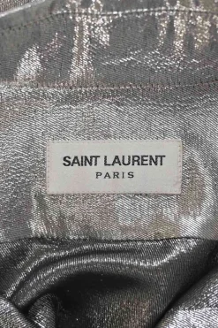 Silver silk-blend lamé spread collar button-front shirt