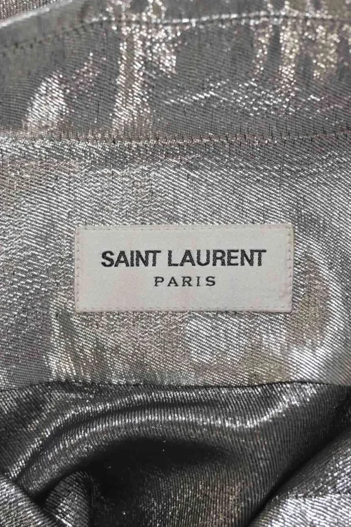 Silver silk-blend lamé spread collar button-front shirt
