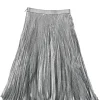 Silver silk-blend pull-on A-line plissé midi skirt