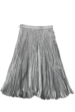 Silver silk-blend pull-on A-line plissé midi skirt