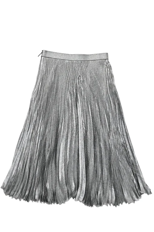 Silver silk-blend pull-on A-line plissé midi skirt