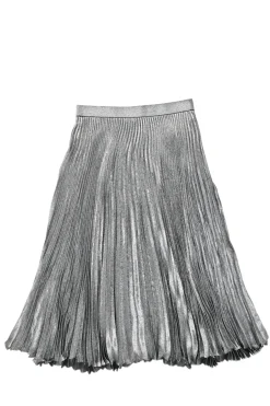 Silver silk-blend pull-on A-line plissé midi skirt