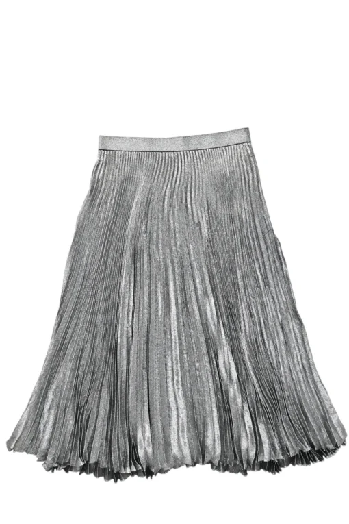 Silver silk-blend pull-on A-line plissé midi skirt