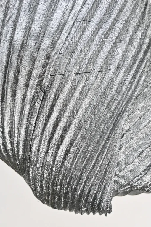 Silver silk-blend pull-on A-line plissé midi skirt