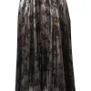 Silver silk-polyester blend floral print lamé pull-on A-line midi plissé skirt