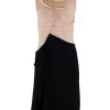Sleeveless body mapped dress with front shirring, nude bodice and black skirt