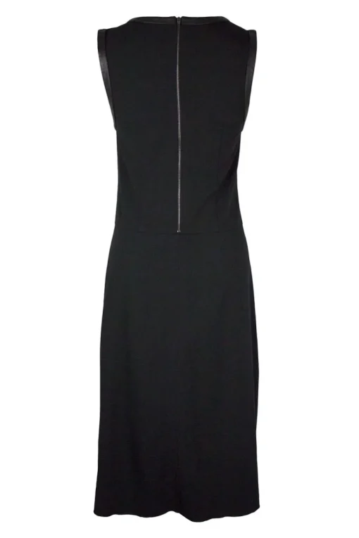 Sleeveless dress with asymetrical skirt and leather trim